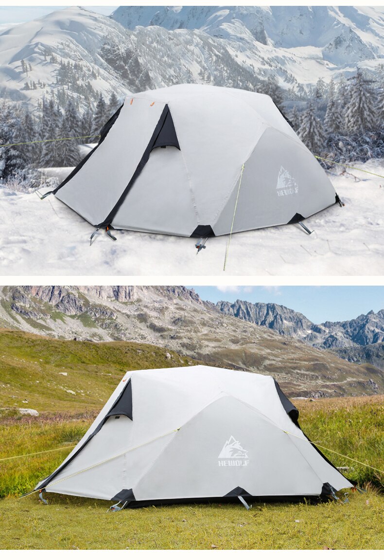 Cheap Goat Tents Hewolf Rain proof Tow Person Double Decked Outdoor Camping Tent 7075 Aluminum Alloy Tent Pole Tent Portable Winter   
